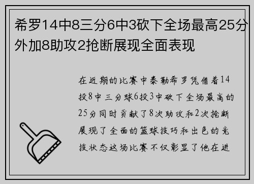 希罗14中8三分6中3砍下全场最高25分外加8助攻2抢断展现全面表现